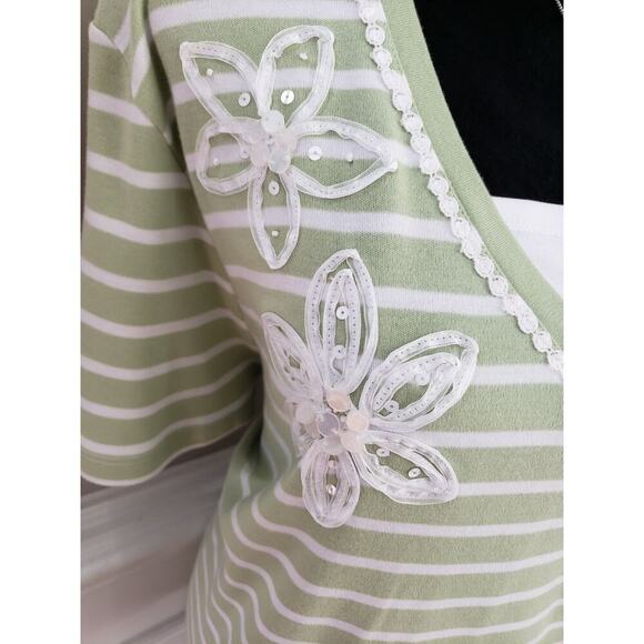 Alfred Dunner Top Women's Size X-Large Mint Green Cotton Sort Sleeves V-Neck - Picture 5 of 12